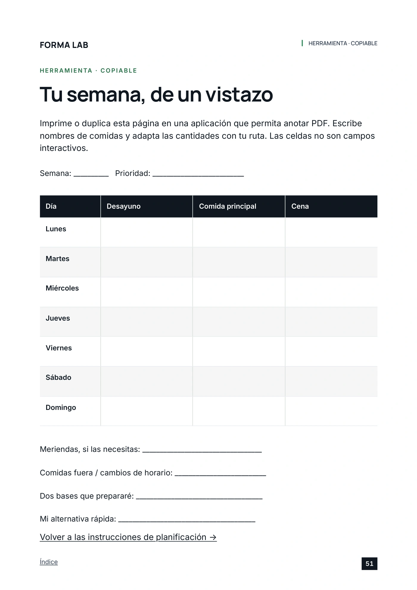 Página 51 de Nutrición para transformar tu cuerpo: Planificador semanal de comidas